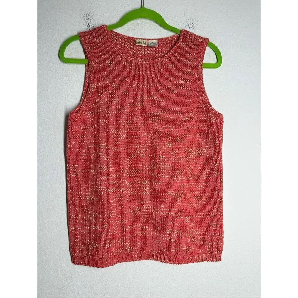 90’s Linden Hill Women’s Orange Cable Knit Tank Top Sleeveless Classic Size M